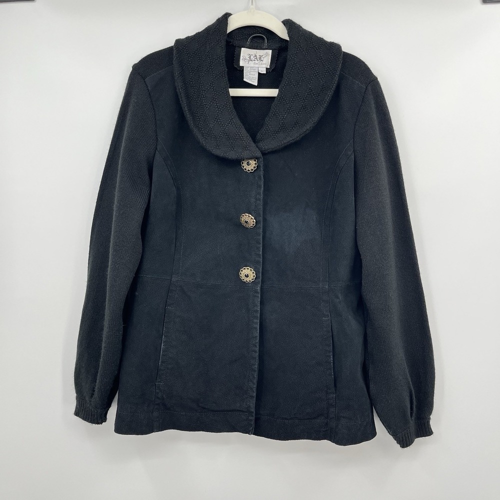 LAL Live A Little Jacket Big Peter Pan Black Suede L Twee Coquette Y2K Brass